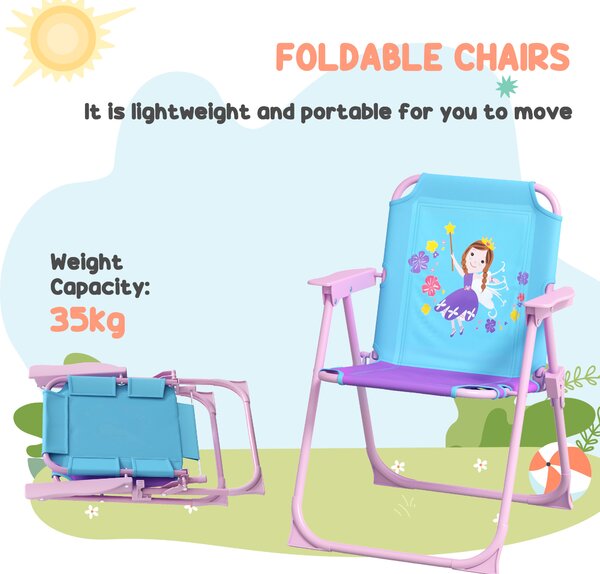 Outsunny 4PCs Kids Garden Furniture Set w/ 2 Seater Garden Swing Chair w/ Adjustable Canopy, Table and Chair Set w/ Parasol, for Toddler