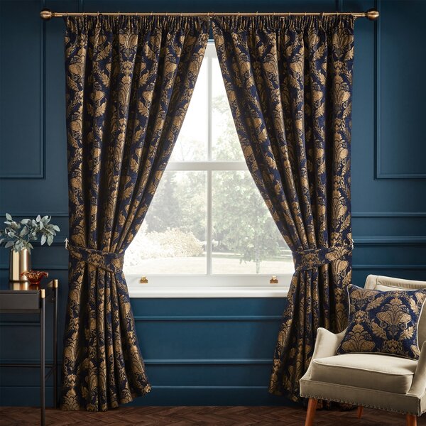 Paoletti Shiraz Ready Made Pencil Pleat Curtains Navy