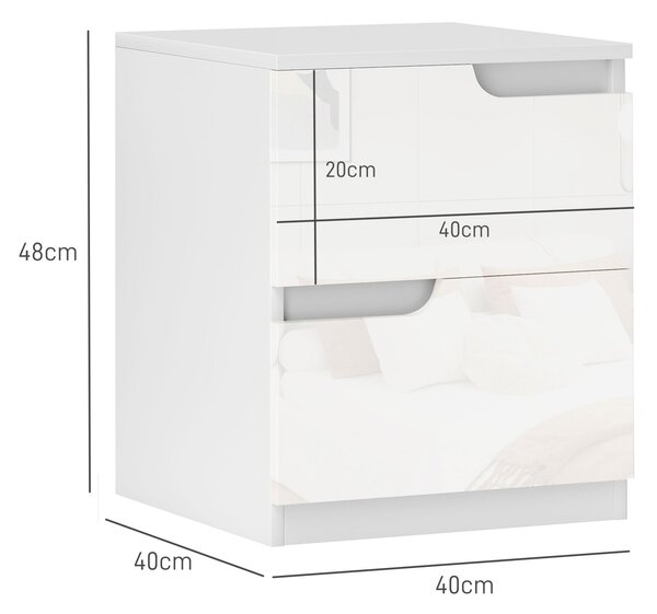 HOMCOM High Gloss Bedside Table Set of 2 - White