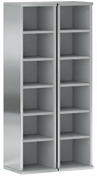 HOMCOM Set of 2 CD Media Display Shelf Unit Tower Rack with Adjustable Shelves, High Gloss Grey