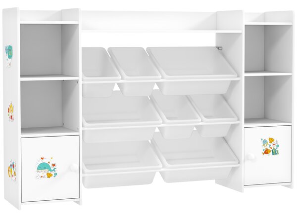AIYAPLAY Kids Toy Organizers and Storage with 8 Removable Storage Bins and Bookshelf, White
