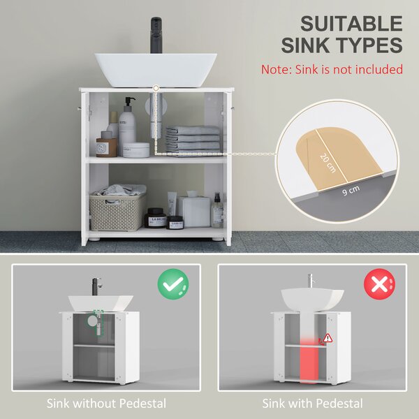 Kleankin Pedestal Under Sink Cabinet: Bathroom Vanity Storage Cupboard with Adjustable Shelf, White Colour Aosom UK