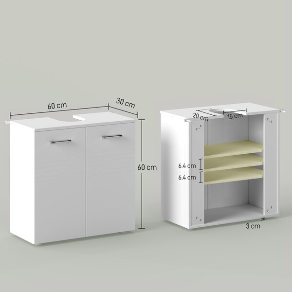 Kleankin Pedestal Under Sink Cabinet: Bathroom Vanity Storage Cupboard with Adjustable Shelf, White Colour Aosom UK