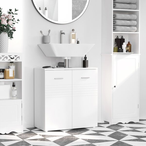 Kleankin Pedestal Under Sink Cabinet: Bathroom Vanity Storage Cupboard with Adjustable Shelf, White Colour Aosom UK