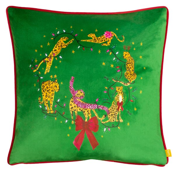 Purrfect Leaping Leopards Filled Cushion 43cm x 43cm Green Gold