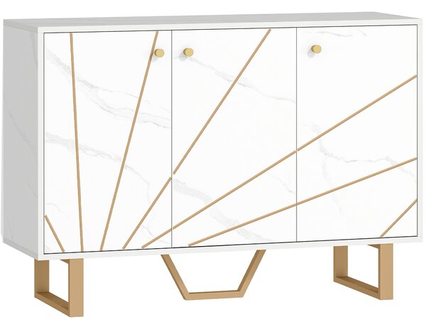 HOMCOM Sideboard Storage Cabinet, Modern Storage Cupboard with Adjustable Shelves and Metal Legs for Living Room, Kitchen, Dining Room, Entryway, White Marble Tone