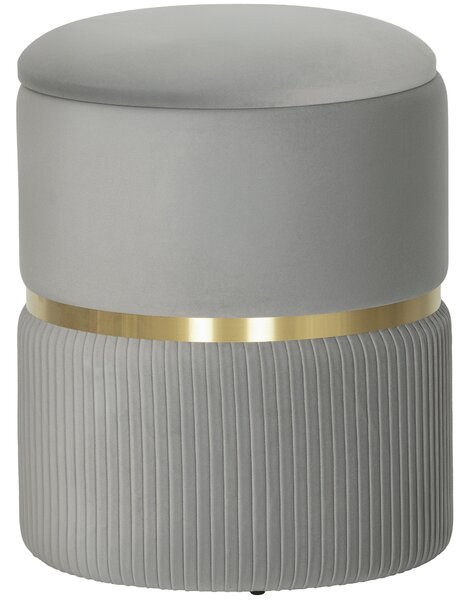 HOMCOM Velvet-Feel Storage Ottoman - Light Grey