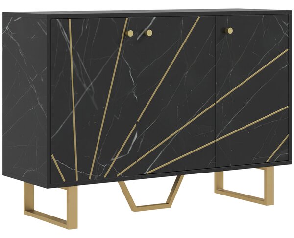 HOMCOM Sideboard Storage Cabinet, Modern Storage Cupboard with Adjustable Shelves and Metal Legs for Living Room, Kitchen, Dining Room, Entryway, Black Marble Tone