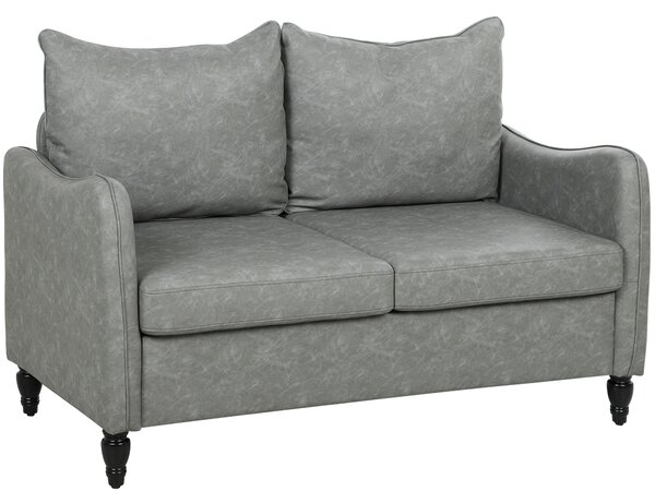 HOMCOM Faux Leather Marble-Effect Two-Seater Sofa - Grey