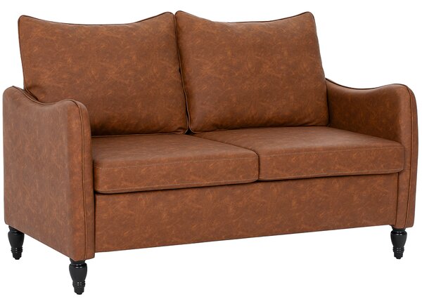 HOMCOM Faux Leather Marble-Effect Two-Seater Sofa - Brown