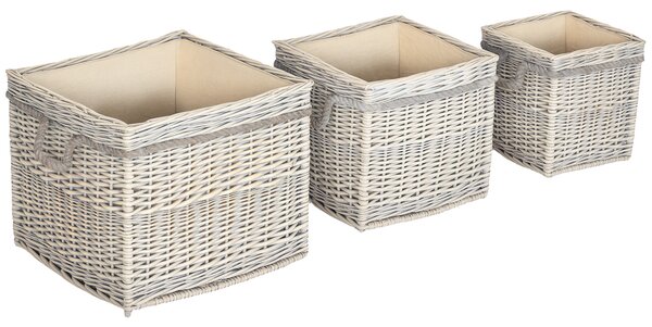 Outsunny Set of 3 Log Baskets for Wood Burner Indoor, Round torage Basket with Lining and Rope Handles for Fireside Storage, Blankets, Beige