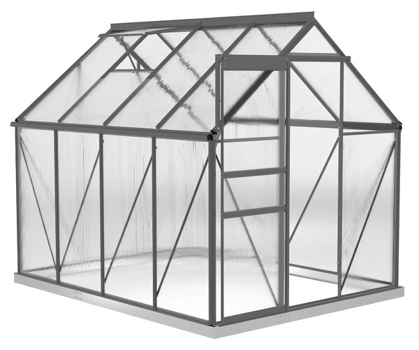 Outsunny 190 x 253 cm Walk-In Polycarbonate Greenhouse - Dark Grey