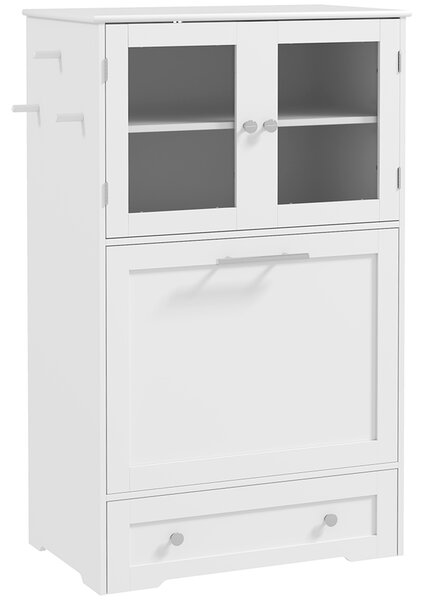 PawHut Dog Feeding Station with 2 Storage Cabinets, 2 Elevated Bowls, Side Hooks, Anti-tip Kit for Water and Feeding Supplies
