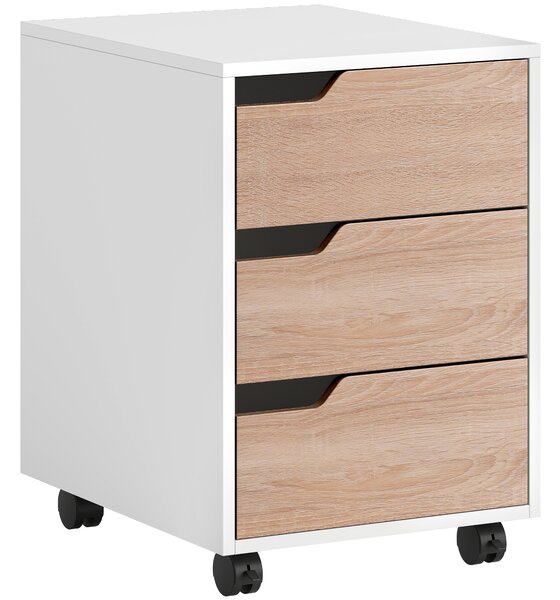 HOMCOM Mobile File Cabinet, Small Filing Cabinet with 3 Drawers, Lockable Casters for Office, Oak & White Aosom UK