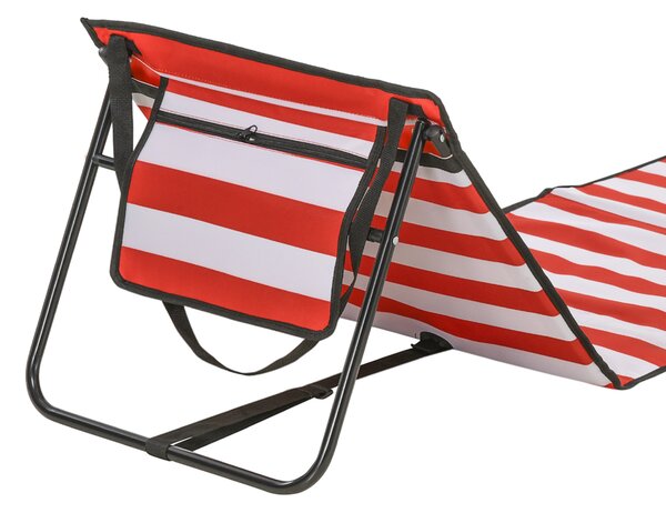Outsunny Set of 2 Foldable Garden Beach Chair Mat, Outdoor Sun Lounger Seats with Adjustable Back, Magazine Pocket, Carry Bag