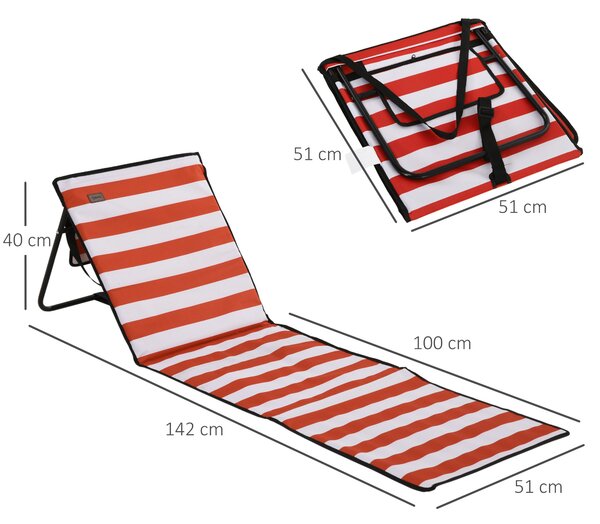 Outsunny Set of 2 Foldable Garden Beach Chair Mat, Outdoor Sun Lounger Seats with Adjustable Back, Magazine Pocket, Carry Bag