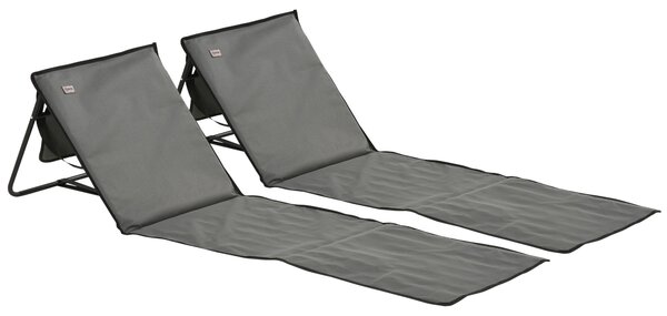 Outsunny Set of 2 Foldable Garden Beach Chair Mat, Outdoor Sun Lounger Seats with Adjustable Back, Magazine Pocket, Carry Bag