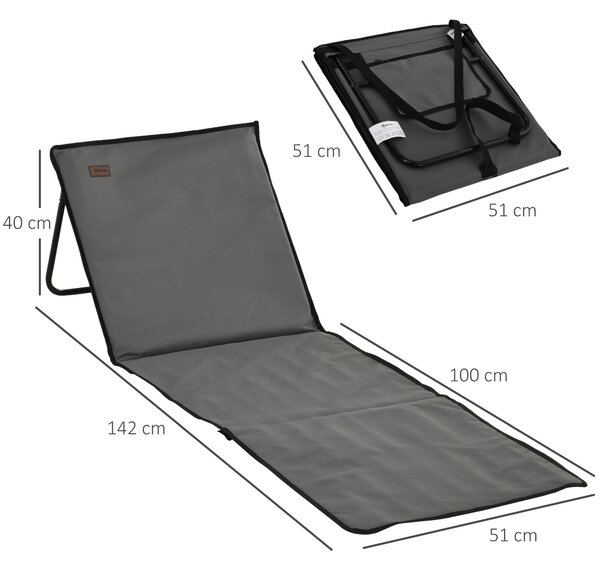 Outsunny Set of 2 Foldable Garden Beach Chair Mat, Outdoor Sun Lounger Seats with Adjustable Back, Magazine Pocket, Carry Bag