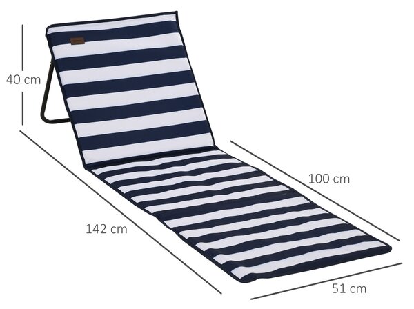 Outsunny Set of 2 Foldable Garden Beach Chair Mat, Outdoor Sun Lounger Seats with Adjustable Back, Magazine Pocket, Carry Bag