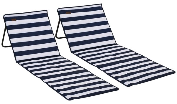Outsunny Set of 2 Foldable Garden Beach Chair Mat, Outdoor Sun Lounger Seats with Adjustable Back, Magazine Pocket, Carry Bag