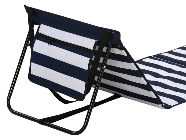 Outsunny Set of 2 Foldable Garden Beach Chair Mat, Outdoor Sun Lounger Seats with Adjustable Back, Magazine Pocket, Carry Bag