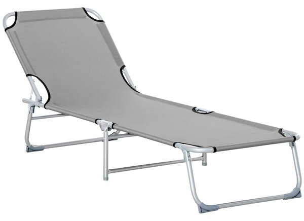 Outsunny Reclining Sun Lounger Chair Folding Camping Bed with 4-Position Adjustable Backrest, Grey