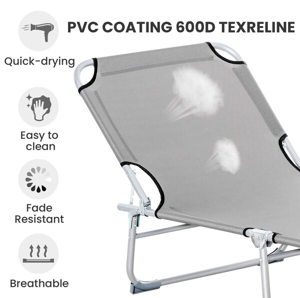 Outsunny Reclining Sun Lounger Chair Folding Camping Bed with 4-Position Adjustable Backrest, Grey