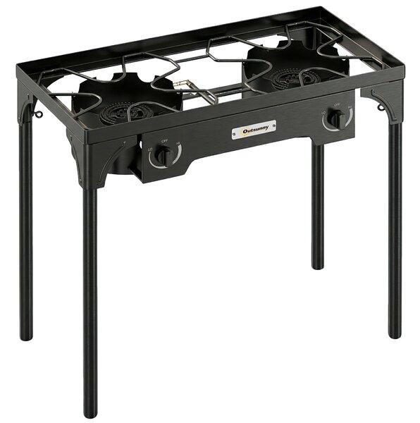 Outsunny Double Burner Camping Stove, 150,000 BTU High Pressure Camping Gas Stove with Detachable Legs, Black