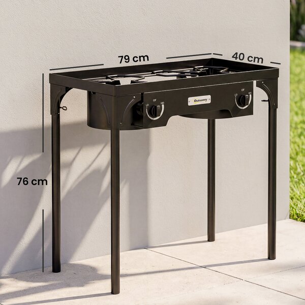Outsunny Double Burner Camping Stove, 150,000 BTU High Pressure Camping Gas Stove with Detachable Legs, Black
