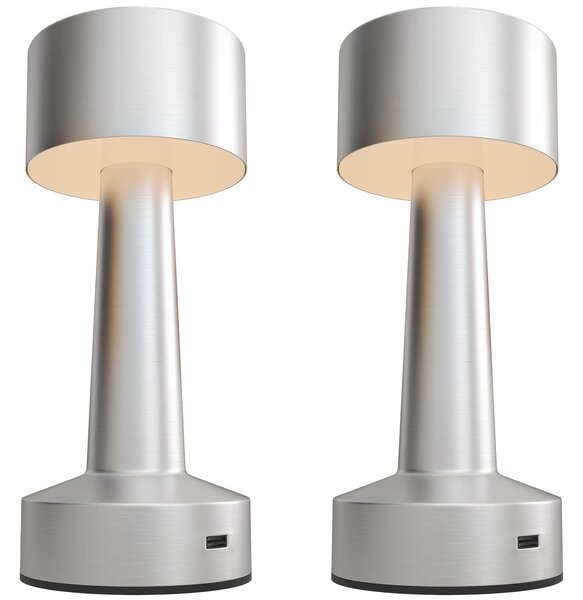 2 Pack Cordless Table Lamp, Touch LED Desk Lamp with Rechargeable Battery, 3 Colour, for Bedroom Living Room, Silver