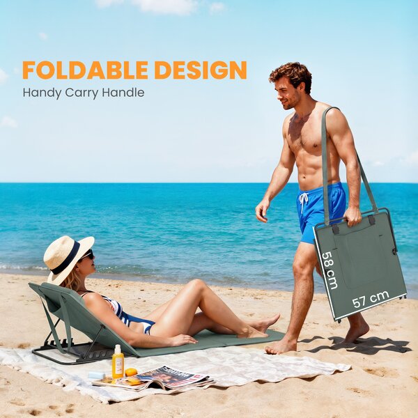 Outsunny Foldable Sun Loungers Set of 2, Portable Folding Beach Lounger with 4-level Adjustable Backrest, Grey