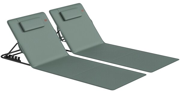 Outsunny Foldable Sun Loungers Set of 2, Portable Folding Beach Lounger with 4-level Adjustable Backrest, Grey
