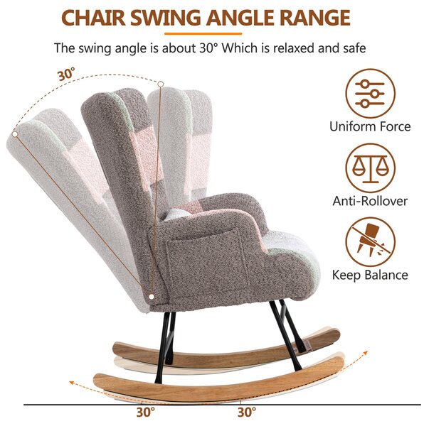 Footstool Armchair Rocking Chair with Soft Pillow and Side Pocket, Wingback Accent Recliner Chair with Footrest, 68x83x91 cm, Blue+Grey Aosom.UK