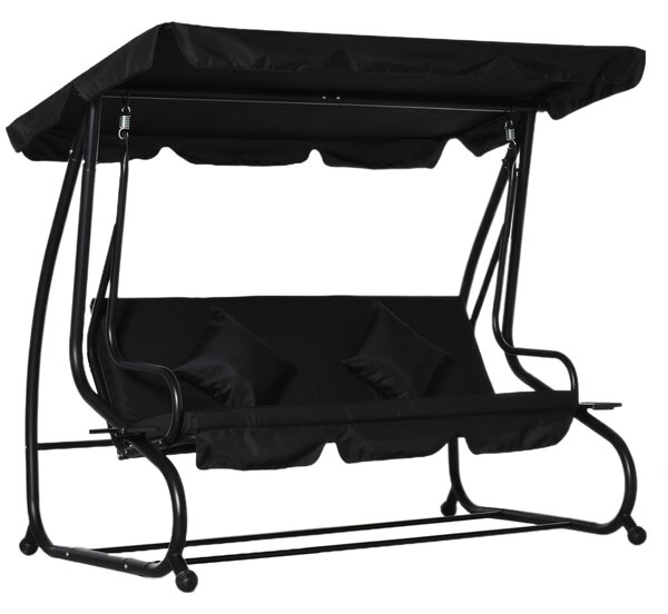 Outsunny Water Resistant Fabric 3-Seater Swing Chair w/ Cup Holder Black