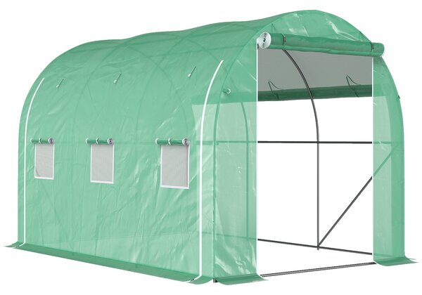 Outsunny 296 x 196cm Steel Frame Polytunnel Greenhouse - Green