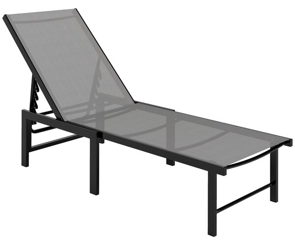 Outsunny Sun Lounger for Garden, 5-Level Adjustable Reclining Sun Lounger Chair, Flat Garden Lounger Sunbed with Texteline Seat, Steel Frame for Patio, Beach, Grey