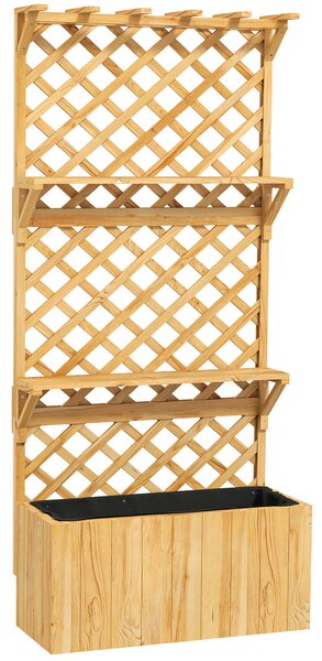 Outsunny 52L Wooden Planter, with Trellis and Shelves - Nature Wood Finish
