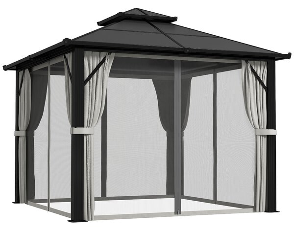 Outsunny 3 x 3(m) Hardtop Gazebo Canopy with UPF30+ Polycarbonate Roof, Aluminium Frame Garden Gazebo Permanent Pavilion for Patio, Deck, Grey