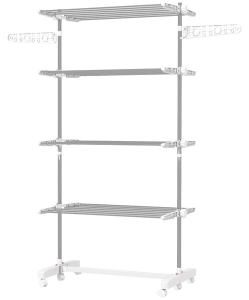 HOMCOM Folding Cloth Rail Adjustable Garment Rack With Wheels (4 Layer) Aosom UK
