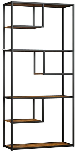HOMCOM Industrial Bookcase Shelf, 7 Tier Metal Shelving, Storage Shelves for Living Room, Home Office, Bedroom, Rustic Brown Aosom UK