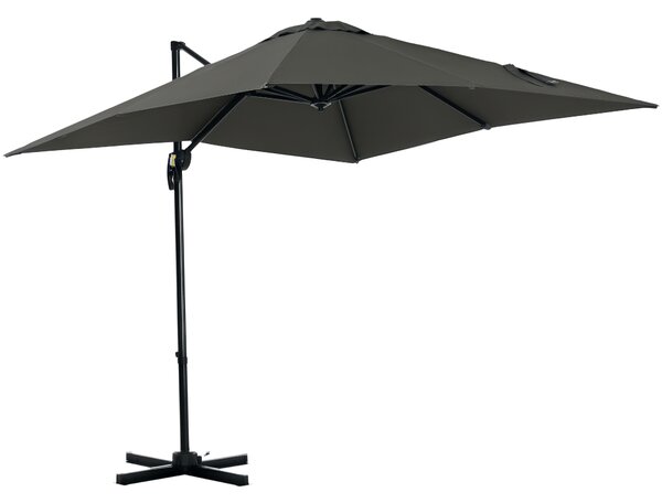 Outsunny 2.5 x 2.5m Patio Offset Parasol Cantilever Umbrella Sun Shade Canopy Shelter 360° Rotation with Crank Handle and Cross Base, Grey