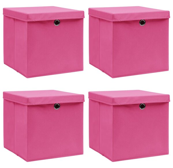 Storage Boxes with Lids 4 pcs Pink 32x32x32 cm Fabric