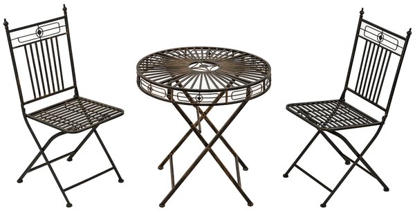 Outsunny 3 Piece Garden Bistro Set with 2 Folding Chairs and 1 Folding Table, Metal Frame for Lawn, Backyard and Porch, Bronze