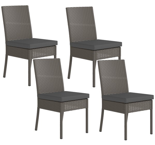 Outsunny Set of Four Armless Rattan Garden Chairs - Dark Grey