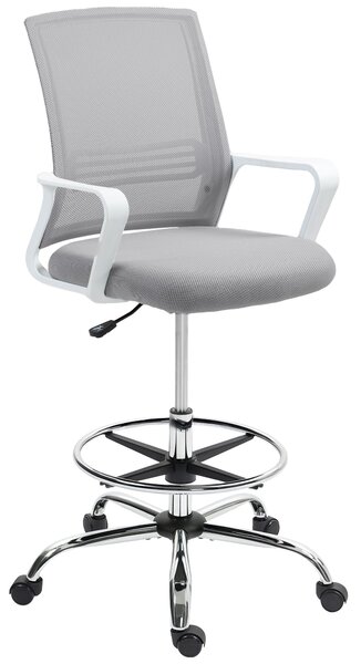 HOMCOM Draughtsman Chair, Mesh Drafting Chair, Ergonomic Office Chair with Lumbar Support, Adjustable Foot Ring, Grey