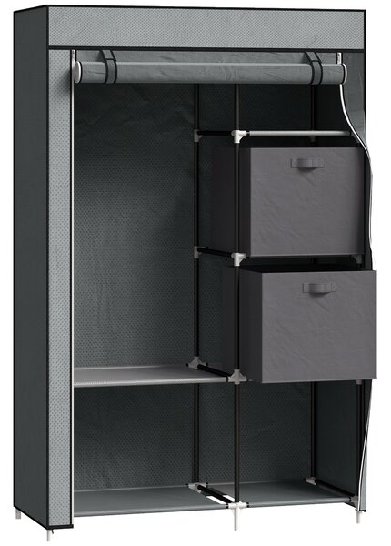 HOMCOM Fabric Wardrobe, Portable Wardrobe, Clothes Storage Unit with 5 Compartments, Hanging Rail and 2 Fabric Drawers, 102 x 42.5 x 162.5cm, Dark Grey