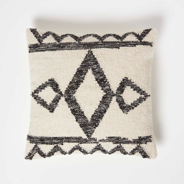 Homescapes Veria Handwoven Black Kilim Cushion with Cushion Insert