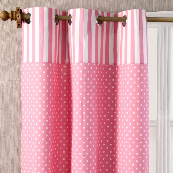 Polka Dots Pink Ready Made Eyelet Curtain Pair, 117 x 137 cm Drop