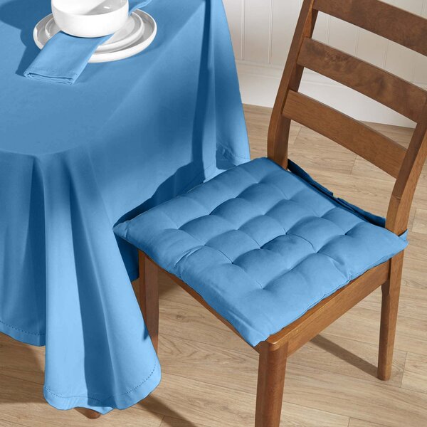 Airforce Blue Plain Seat Pad with Button Straps 100% Cotton 40 x 40 cm