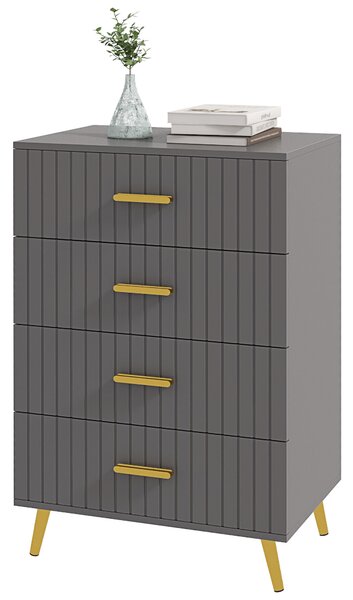 HOMCOM Bedroom Chest of Drawers, Modern 4-Drawer Dresser, Storage Drawer Unit with Aluminium Legs, Dark Grey Aosom UK